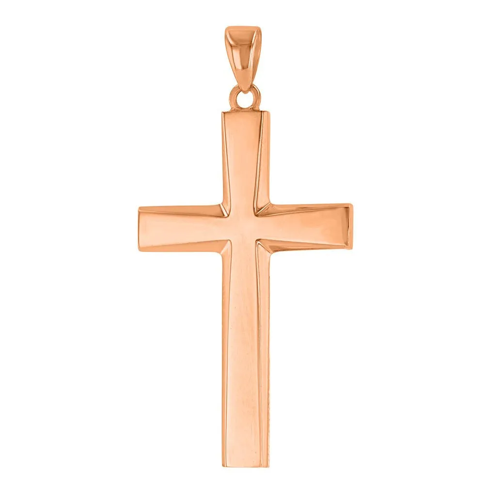 14K Gold Plain and Simple Religious Cross Pendant Necklace - Rose Gold