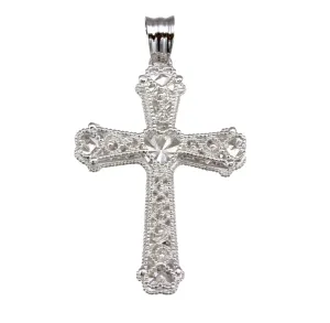 925 3D Rhodium Silver Cross Pendant w/ Middle Heart