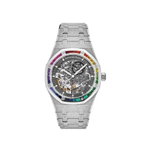 Audemars Piguet Royal Oak 15412BC.YG.1224BC.03 Double Balance Wheel Rainbow Bezel Frosted White Gold