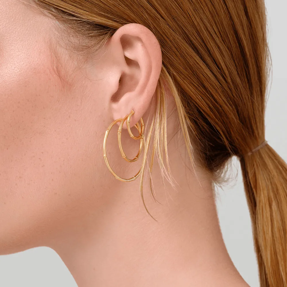 Bamboo Medium 14K Gold Hoops