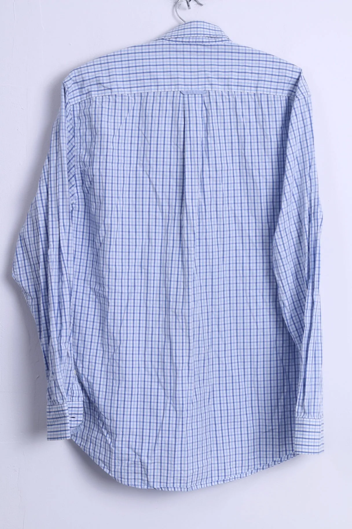 Barbour Mens L Casual Shirt Blue Cotton Long Sleeve Checkered Button Down Collar