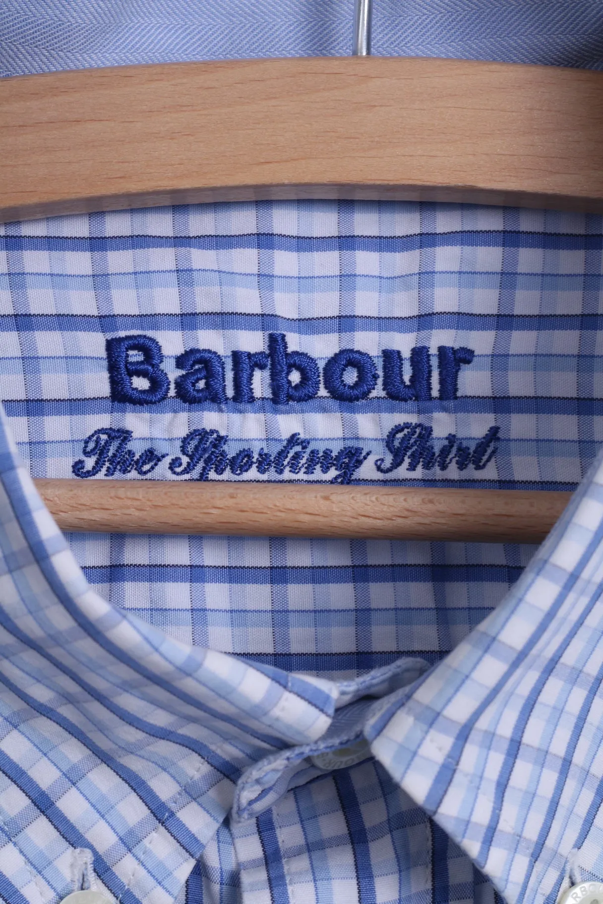 Barbour Mens L Casual Shirt Blue Cotton Long Sleeve Checkered Button Down Collar