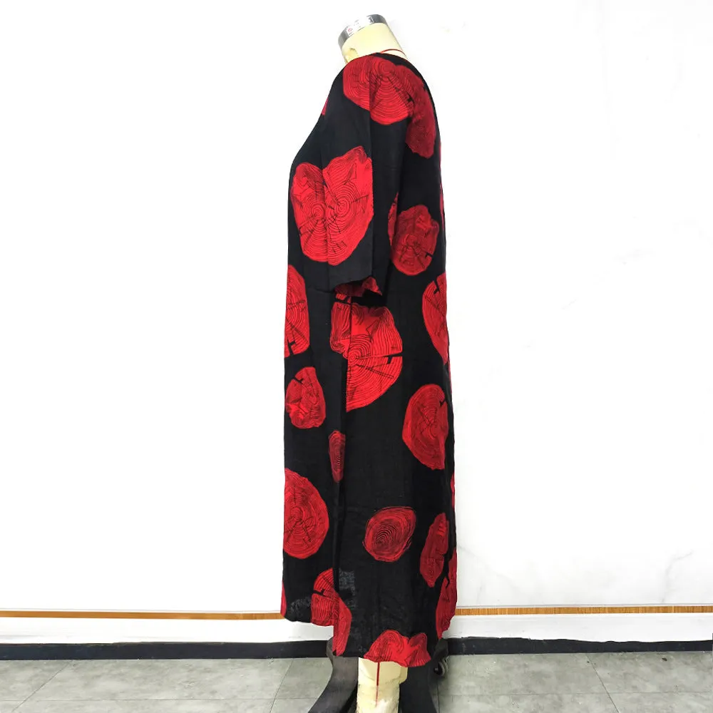 BerriesJam - 2024 Print Three Quarter Oversized Casual Long Dress