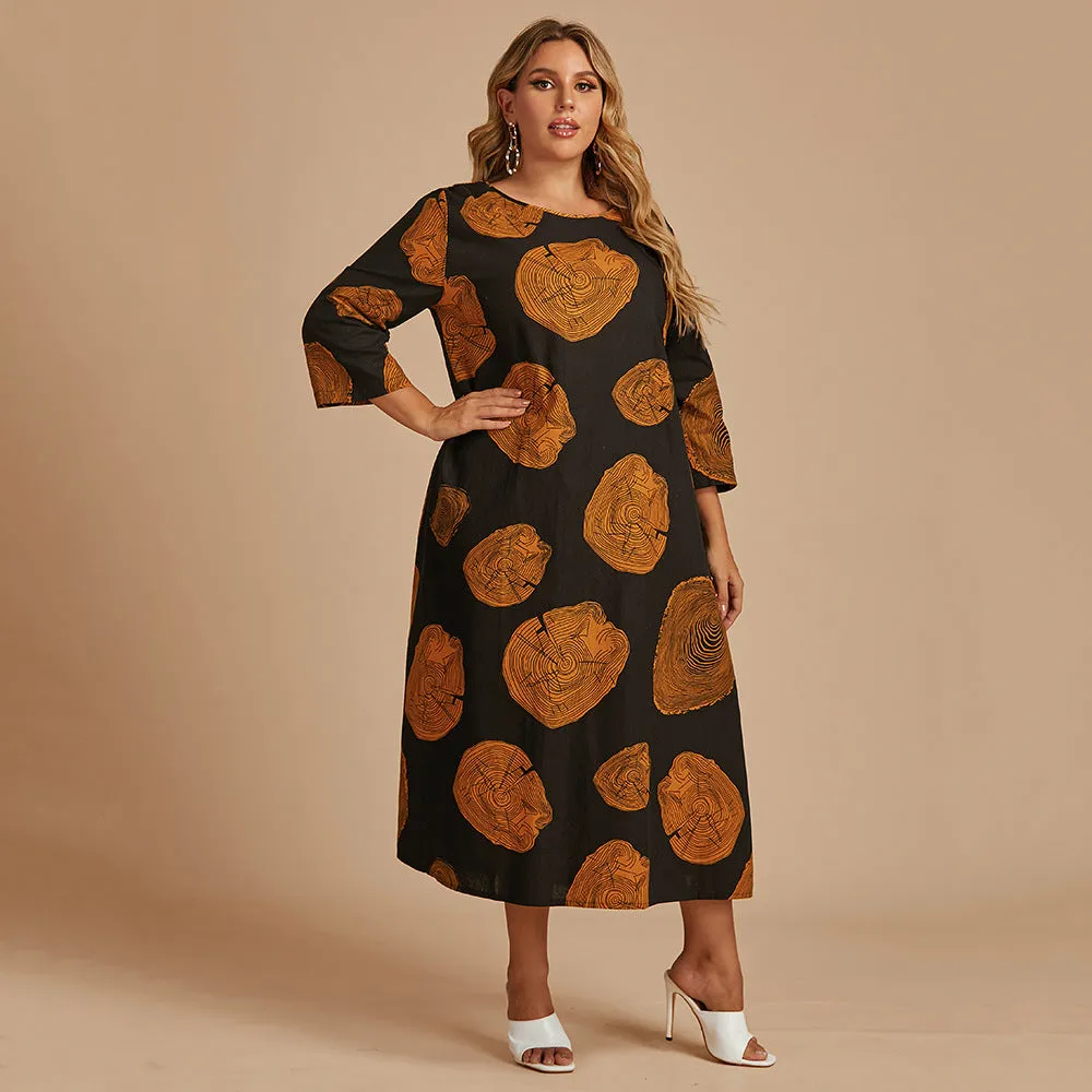 BerriesJam - 2024 Print Three Quarter Oversized Casual Long Dress