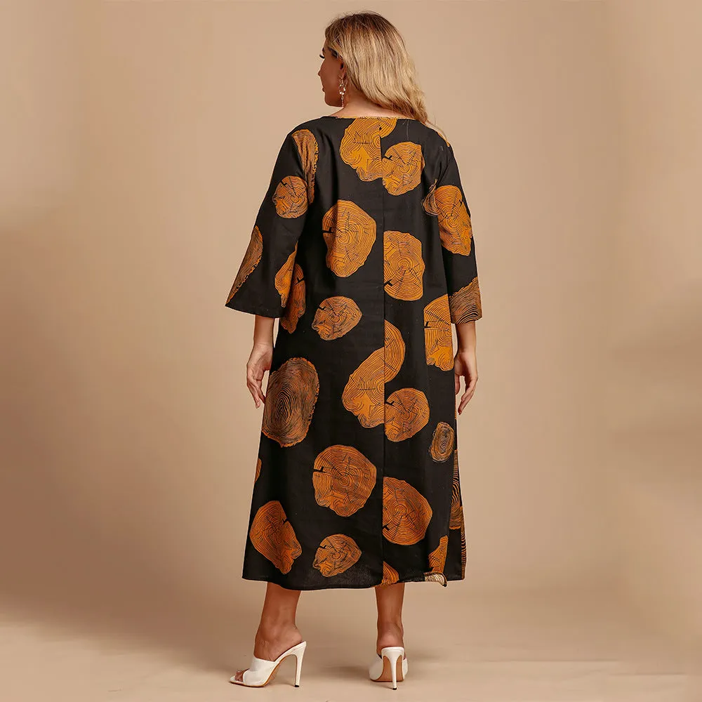 BerriesJam - 2024 Print Three Quarter Oversized Casual Long Dress