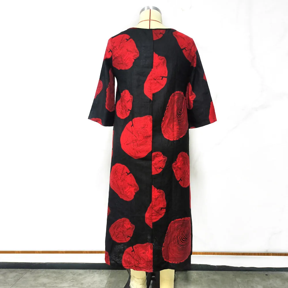 BerriesJam - 2024 Print Three Quarter Oversized Casual Long Dress