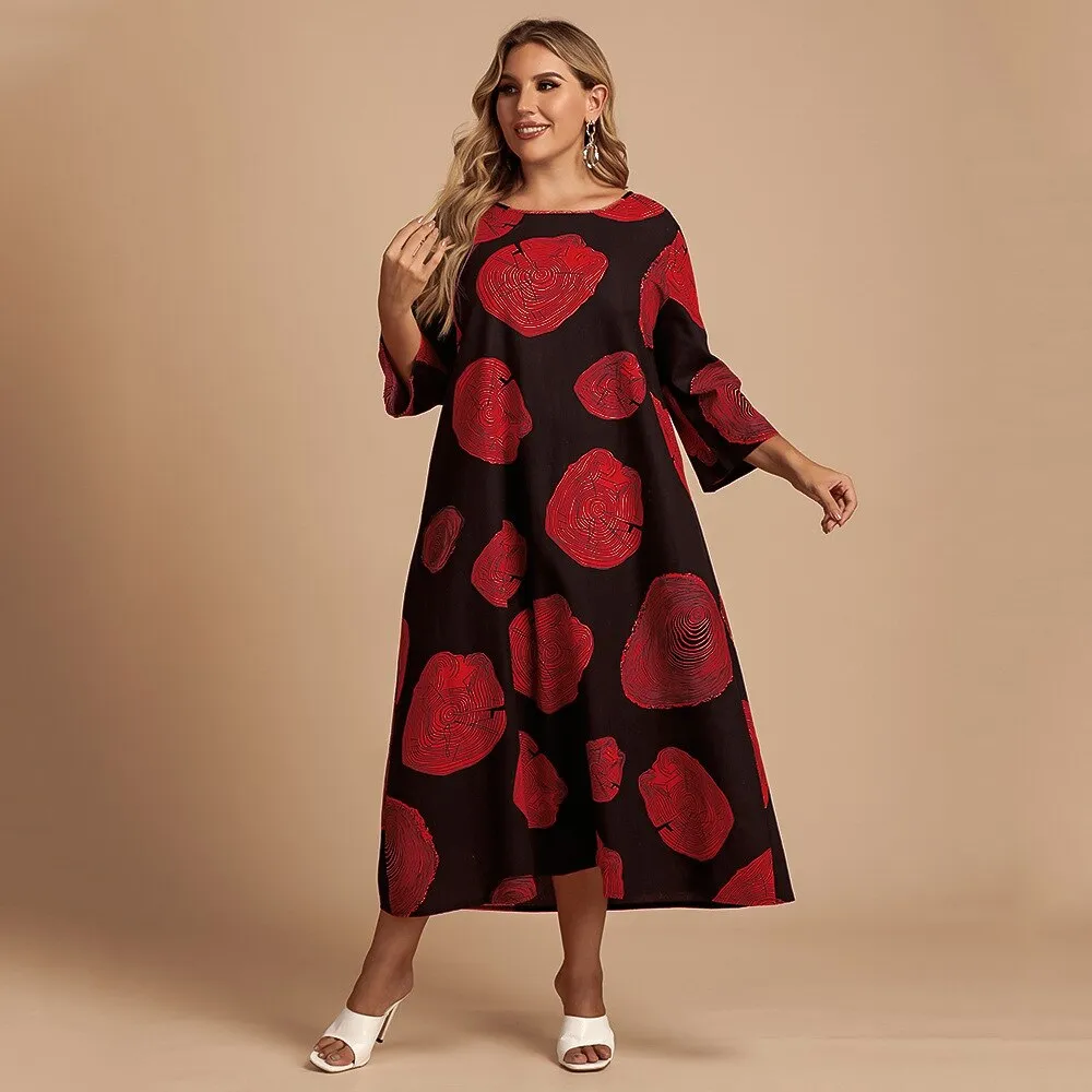 BerriesJam - 2024 Print Three Quarter Oversized Casual Long Dress