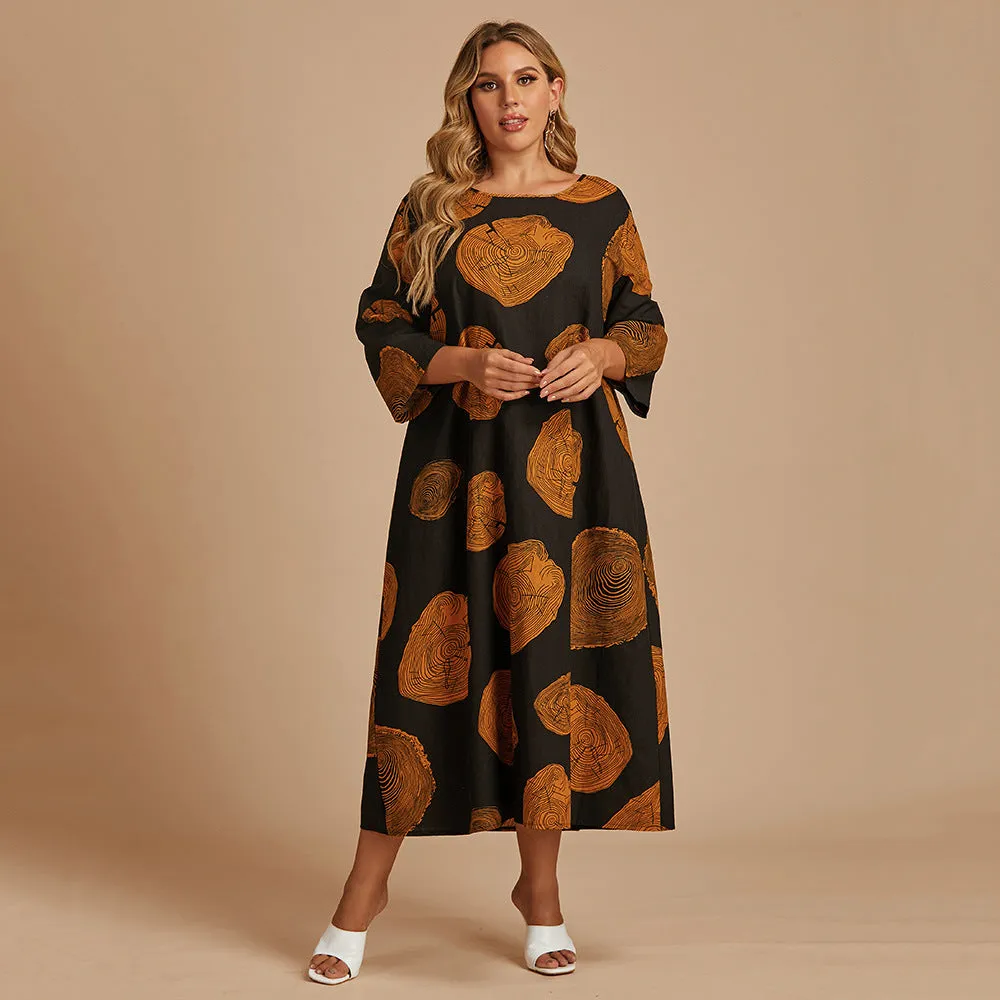 BerriesJam - 2024 Print Three Quarter Oversized Casual Long Dress