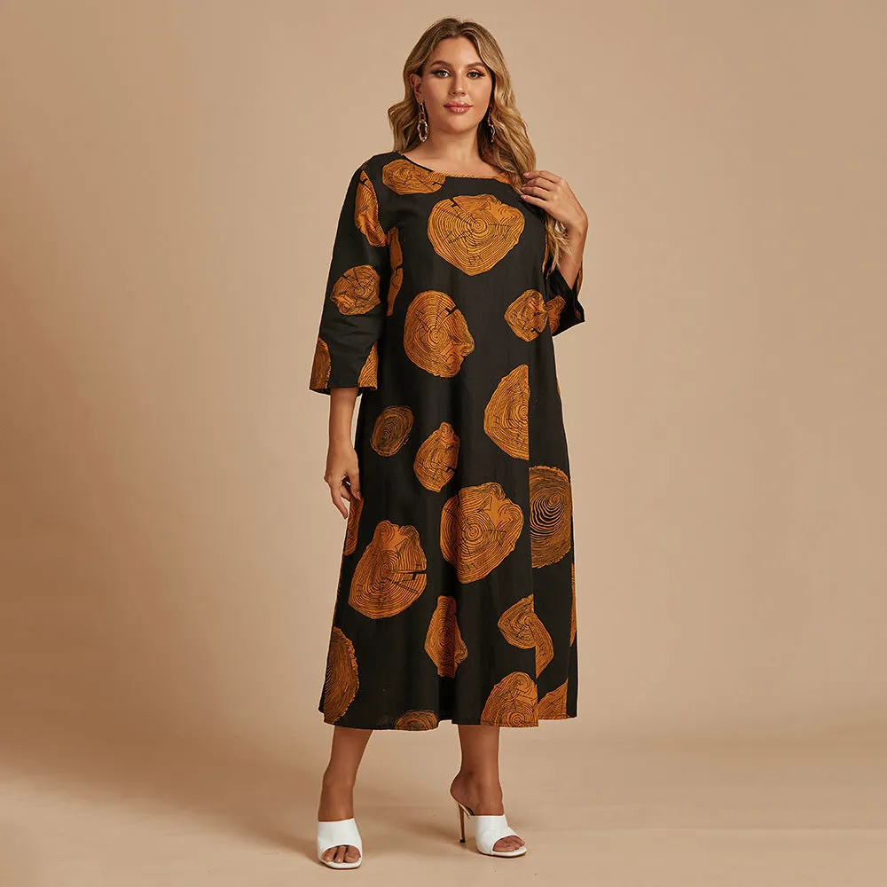 BerriesJam - 2024 Print Three Quarter Oversized Casual Long Dress