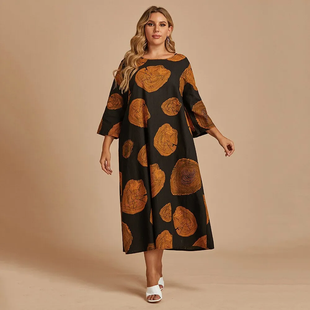 BerriesJam - 2024 Print Three Quarter Oversized Casual Long Dress