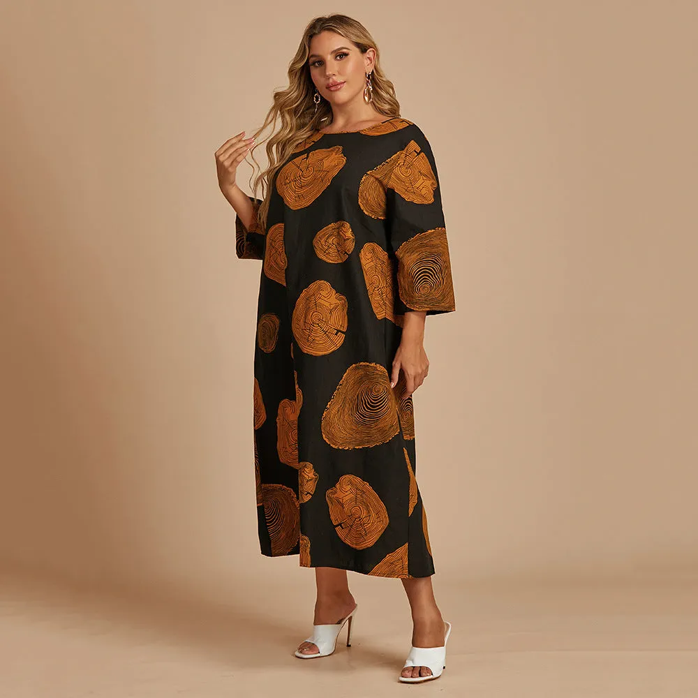 BerriesJam - 2024 Print Three Quarter Oversized Casual Long Dress