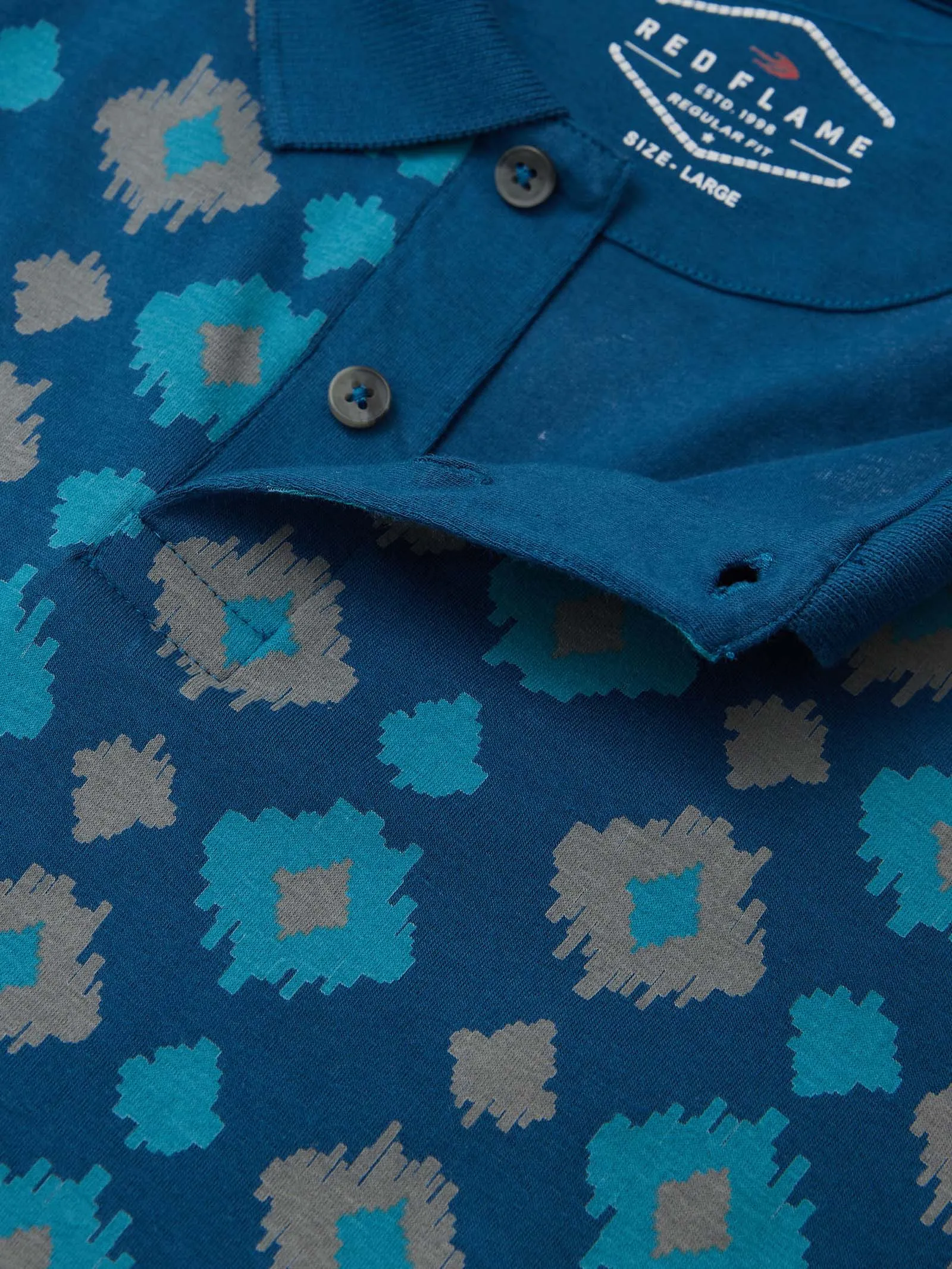 Blue Printed Stretch Polo T-Shirt