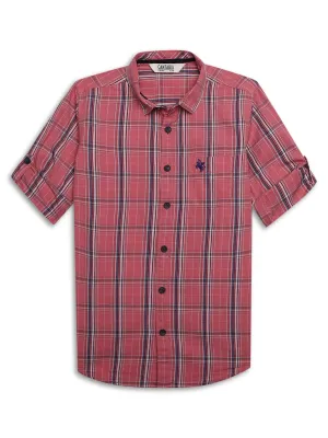 Cantabil Boys Pink Checkered Full Sleeves Casual Shirt