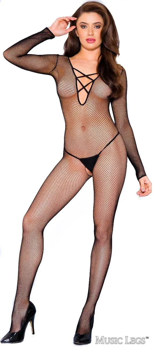 Criss Cross Fishnet Crotchless Bodystocking