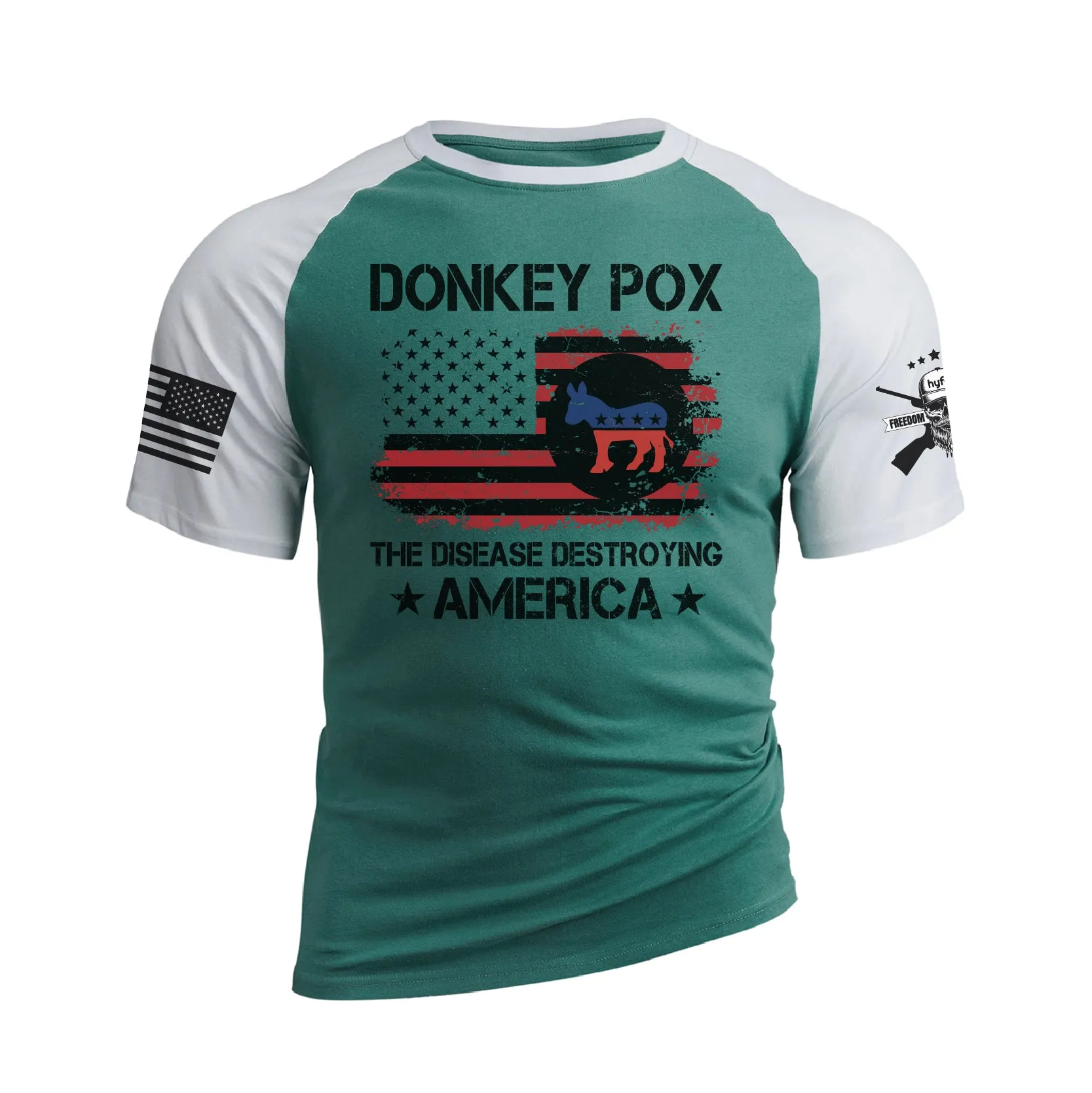 DONKEY POX THE DISEASE DESTROYING AMERICA 100% COTTON RAGLAN GRAPHIC TEE