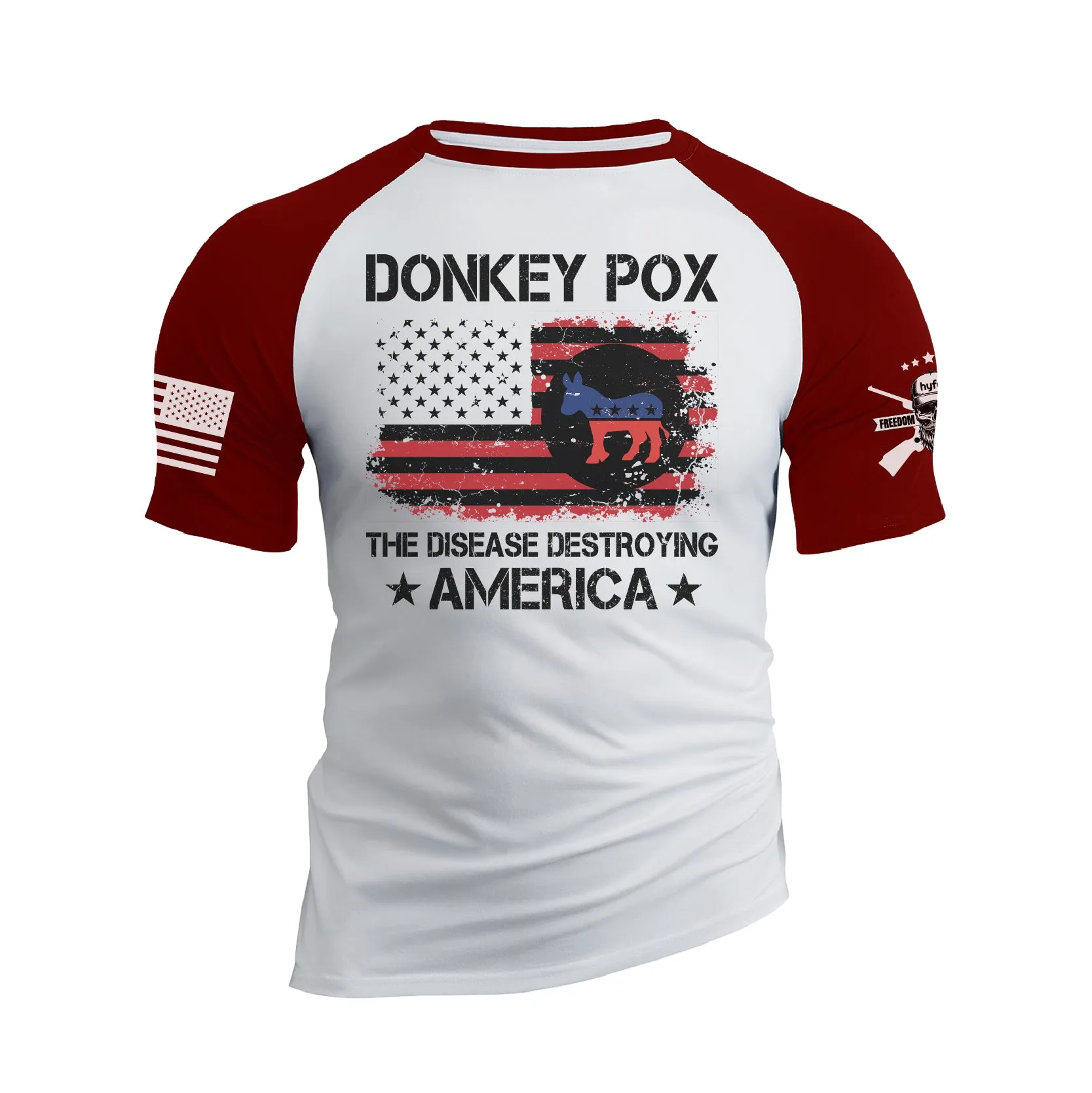 DONKEY POX THE DISEASE DESTROYING AMERICA 100% COTTON RAGLAN GRAPHIC TEE