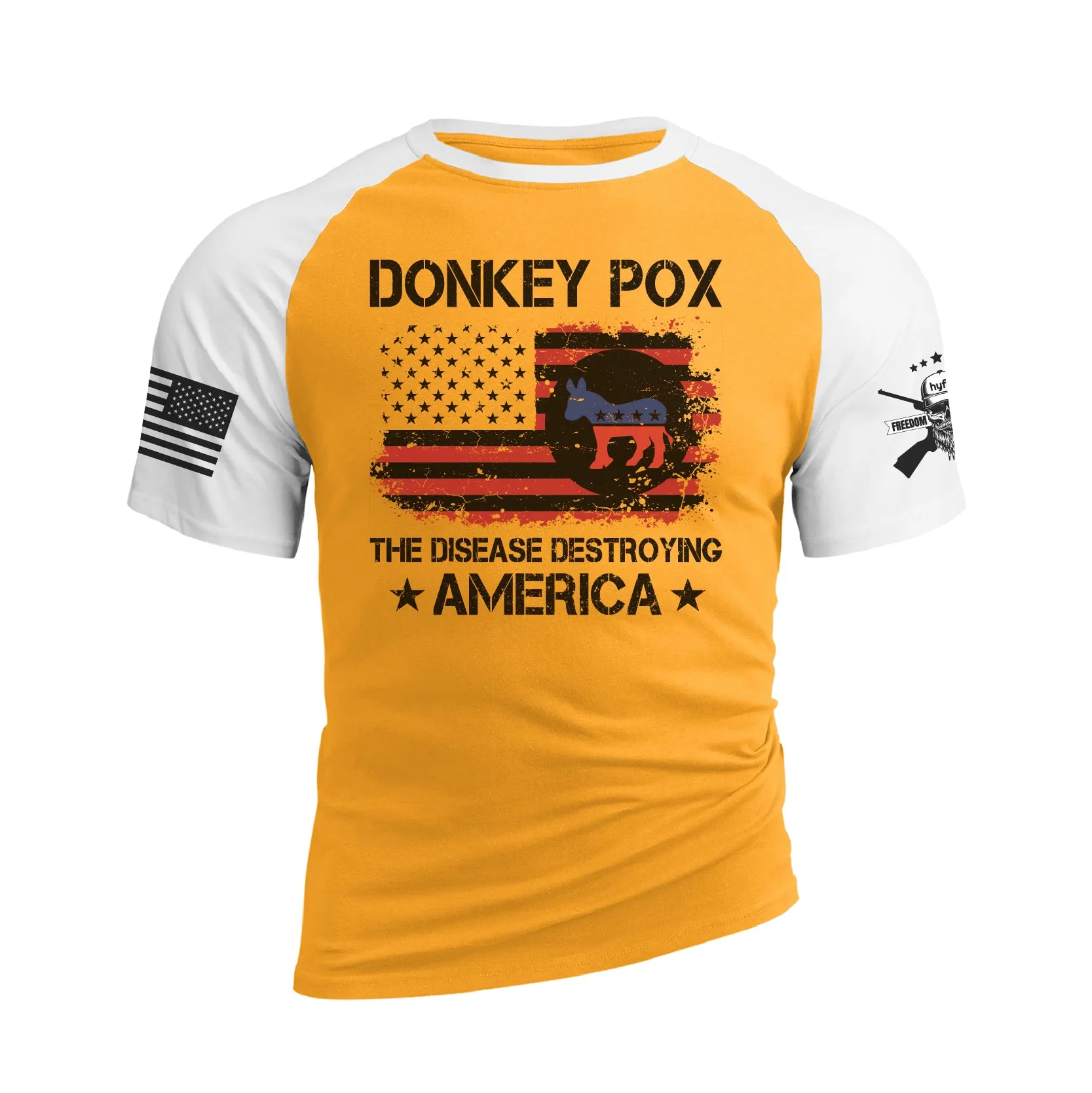 DONKEY POX THE DISEASE DESTROYING AMERICA 100% COTTON RAGLAN GRAPHIC TEE