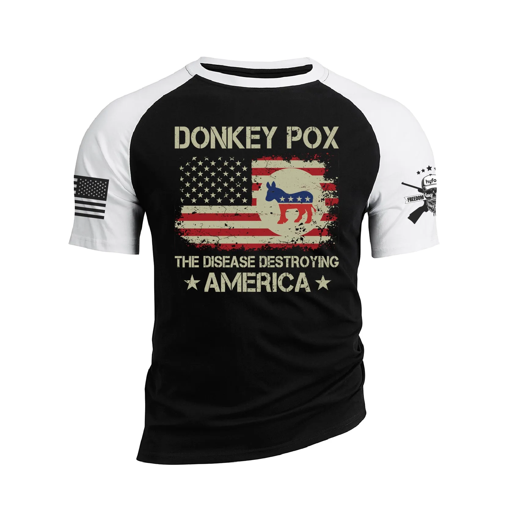 DONKEY POX THE DISEASE DESTROYING AMERICA 100% COTTON RAGLAN GRAPHIC TEE