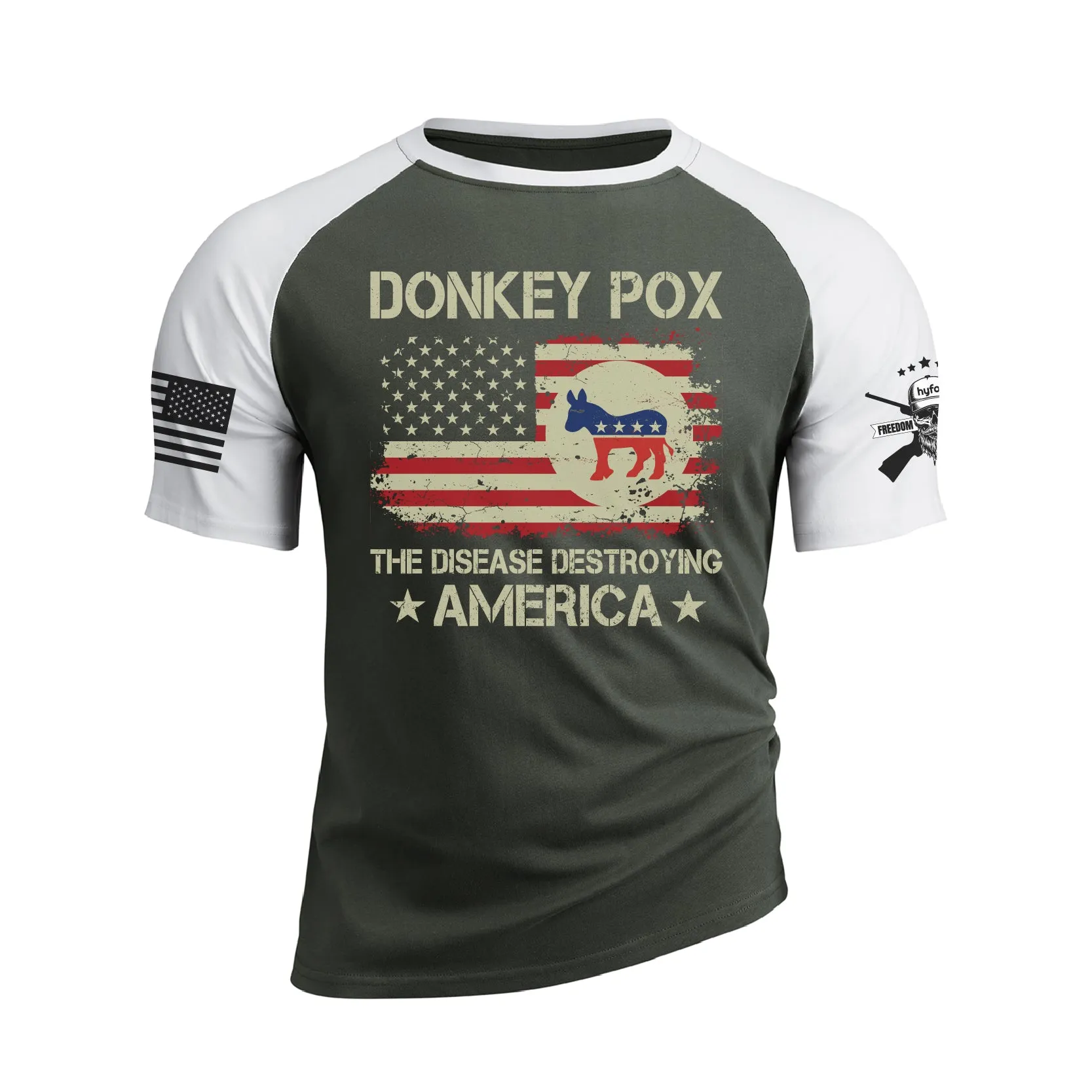 DONKEY POX THE DISEASE DESTROYING AMERICA 100% COTTON RAGLAN GRAPHIC TEE