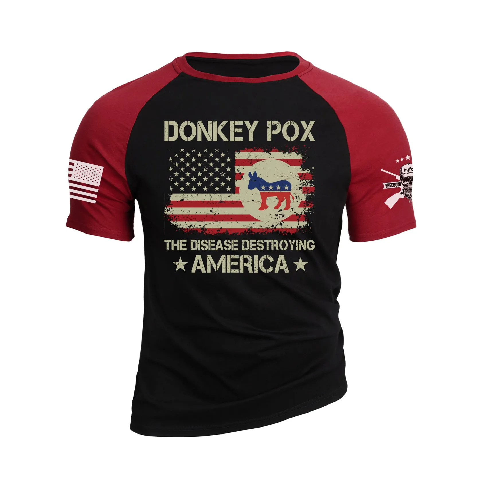 DONKEY POX THE DISEASE DESTROYING AMERICA 100% COTTON RAGLAN GRAPHIC TEE