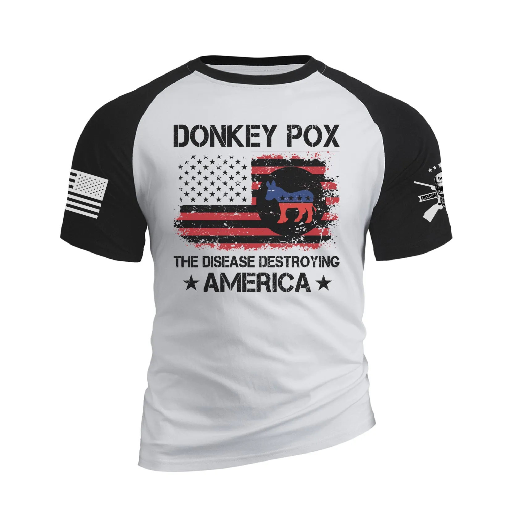 DONKEY POX THE DISEASE DESTROYING AMERICA 100% COTTON RAGLAN GRAPHIC TEE