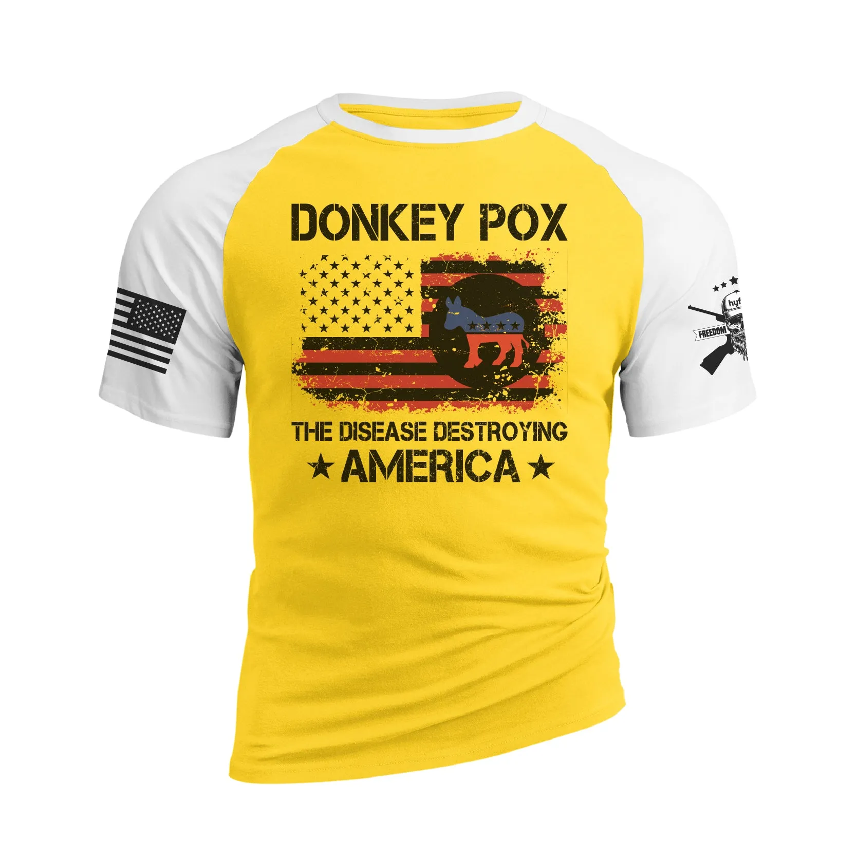 DONKEY POX THE DISEASE DESTROYING AMERICA 100% COTTON RAGLAN GRAPHIC TEE