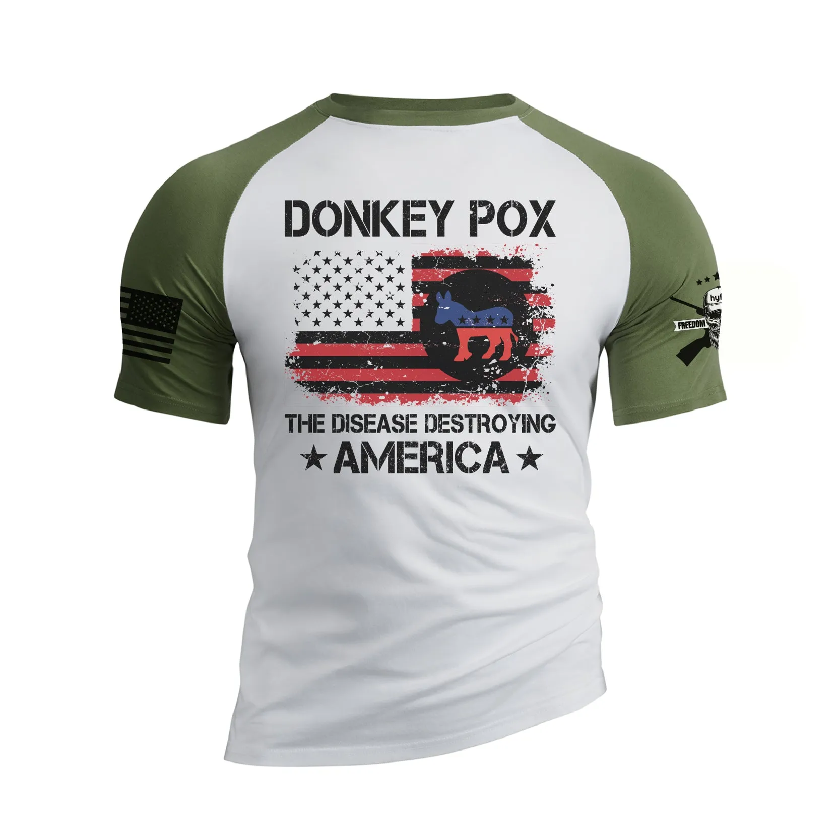 DONKEY POX THE DISEASE DESTROYING AMERICA 100% COTTON RAGLAN GRAPHIC TEE