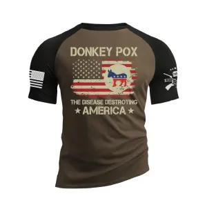 DONKEY POX THE DISEASE DESTROYING AMERICA 100% COTTON RAGLAN GRAPHIC TEE