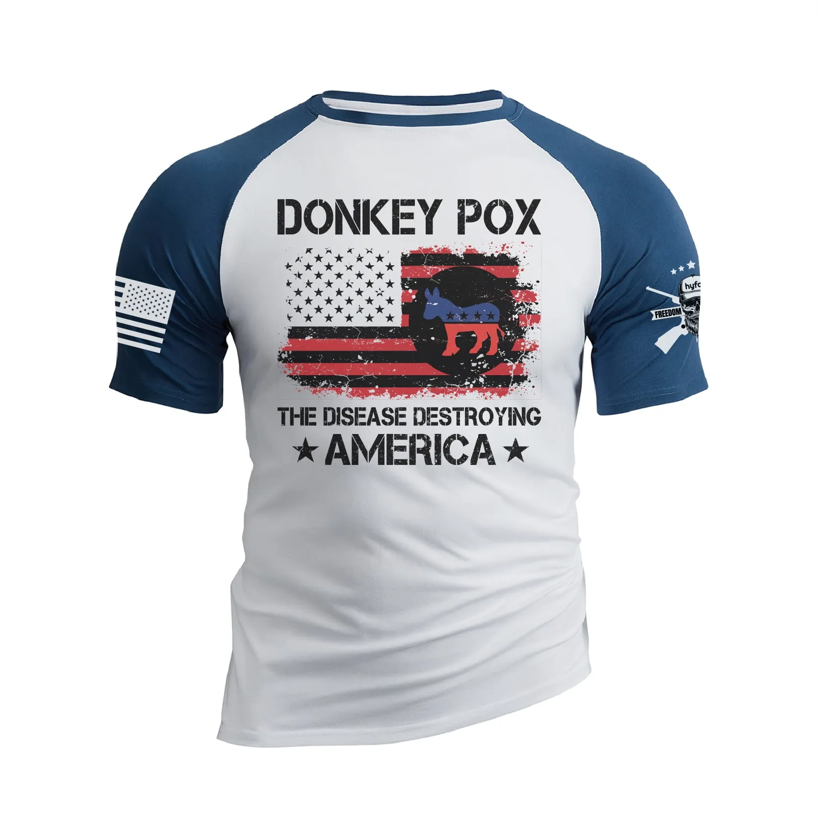 DONKEY POX THE DISEASE DESTROYING AMERICA 100% COTTON RAGLAN GRAPHIC TEE