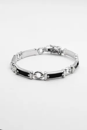 Lawrence Black Bar 925 Sterling Silver Leather Bracelet