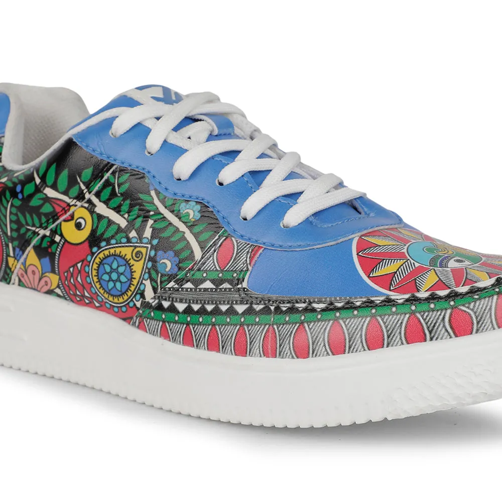 Leap7x Lacing White Madhubani Art Printed Casual Sneakers For Men MJH-M05 By Liberty