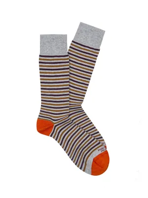 Marcoliani Grey & Bordeaux Pima Cotton Easy Stripe Socks