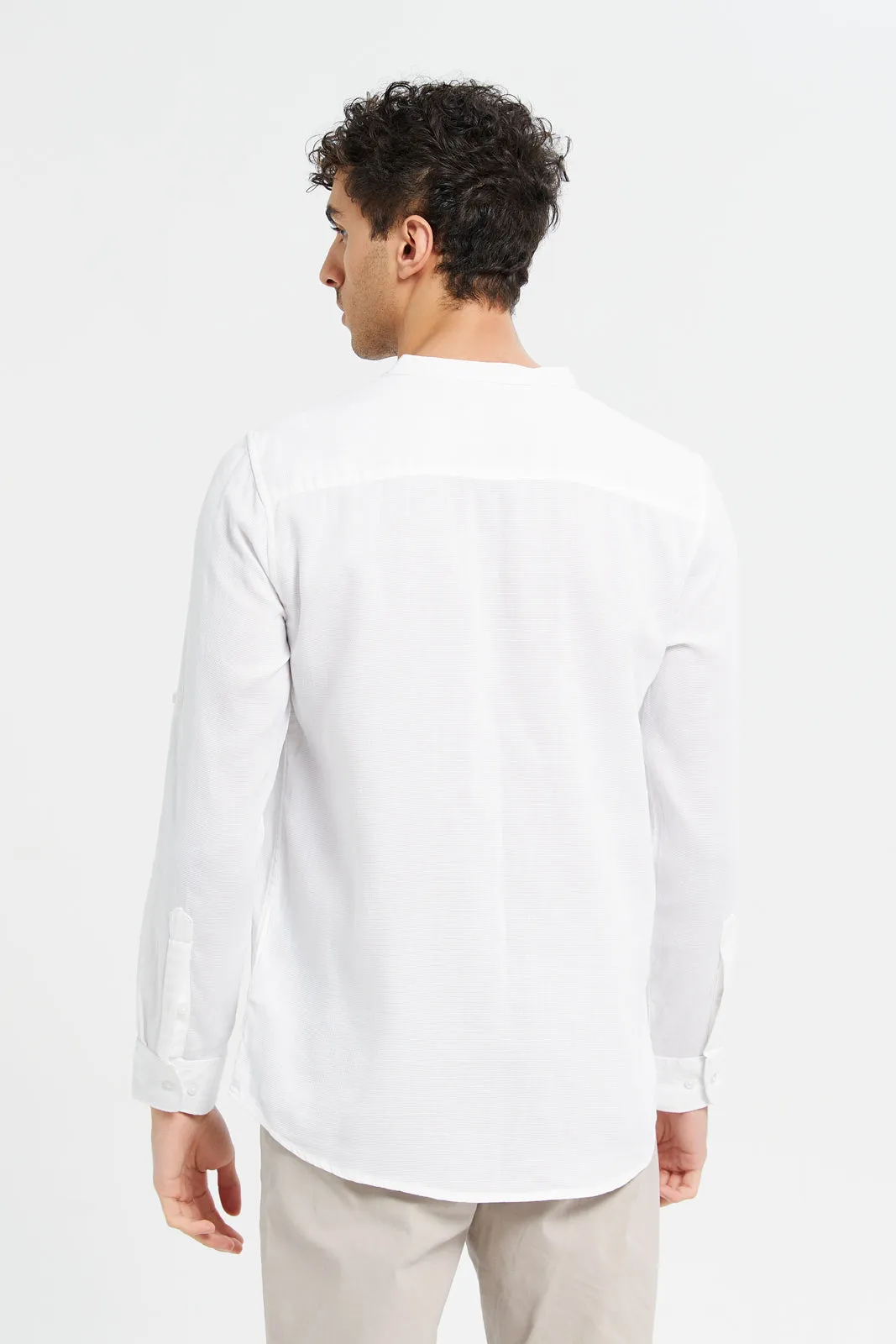 Men White Solid Casual Shirt