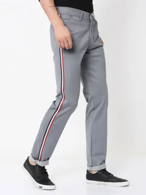 Men's Grey Cotton Blend Solid Slim Fit Casual Trouser