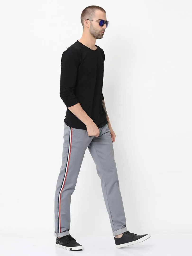 Men's Grey Cotton Blend Solid Slim Fit Casual Trouser