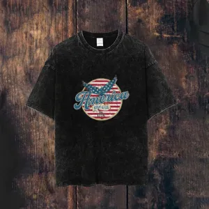 Mens Vintage American Flag Print Tee